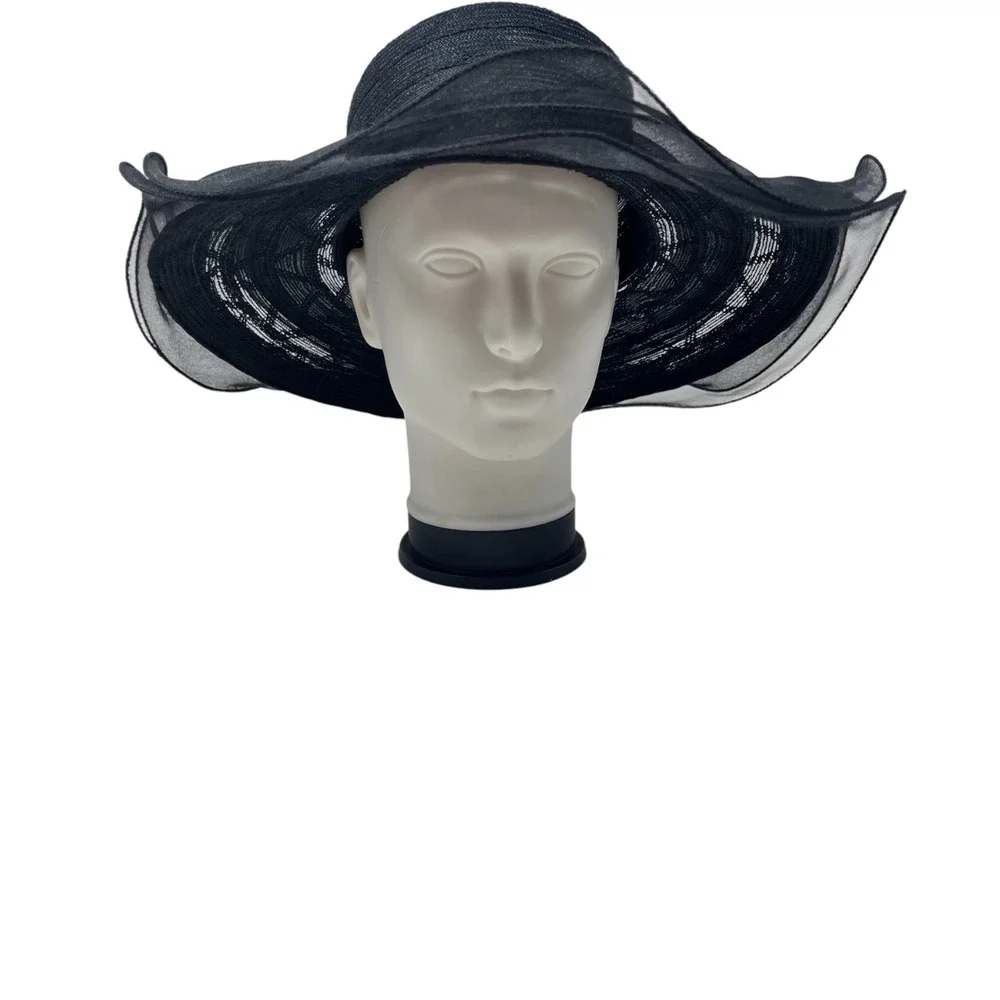 2 Fancy Hats High Tea Wedding Event Dressy White & Black Sheer Ruffle One Size‎